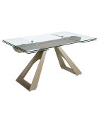 Table à manger extensible avec plateau en verre trempé verre/champagne - 160x100x76 cm