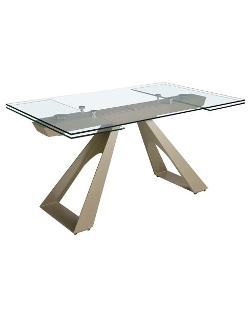 Table à manger extensible avec plateau en verre trempé verre/champagne - 160x100x76 cm