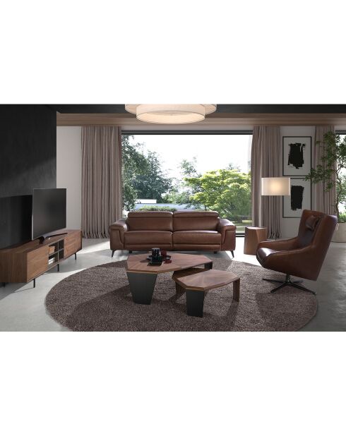 Fauteuil pivotant rembourré en cuir chocolat /gris anthracite - 76x90x100 cm