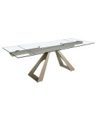 Table à manger extensible avec plateau en verre trempé verre/champagne - 160x100x76 cm