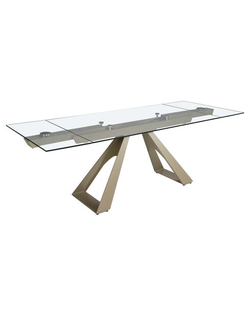 Table à manger extensible avec plateau en verre trempé verre/champagne - 160x100x76 cm