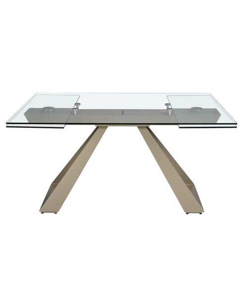 Table à manger extensible avec plateau en verre trempé verre/champagne - 160x100x76 cm