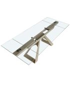Table à manger extensible avec plateau en verre trempé verre/champagne - 160x100x76 cm