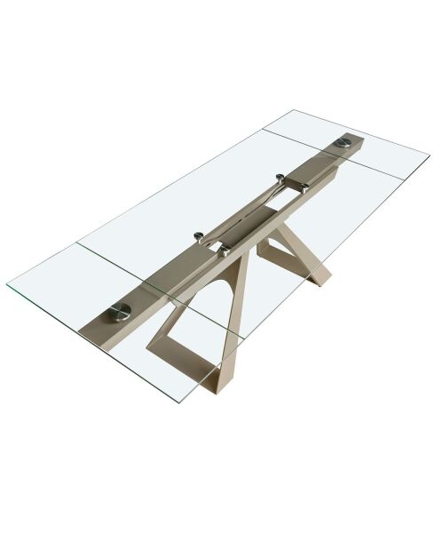 Table à manger extensible avec plateau en verre trempé verre/champagne - 160x100x76 cm