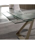 Table à manger extensible avec plateau en verre trempé verre/champagne - 160x100x76 cm