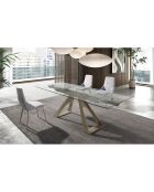 Table à manger extensible avec plateau en verre trempé verre/champagne - 160x100x76 cm