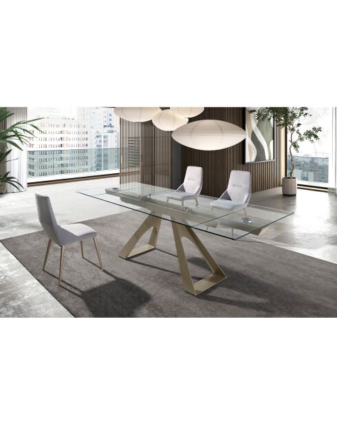 Table à manger extensible avec plateau en verre trempé verre/champagne - 160x100x76 cm
