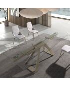 Table à manger extensible avec plateau en verre trempé verre/champagne - 160x100x76 cm