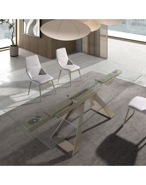 Table à manger extensible avec plateau en verre trempé verre/champagne - 160x100x76 cm