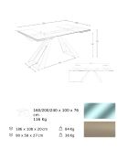Table à manger extensible avec plateau en verre trempé verre/champagne - 160x100x76 cm