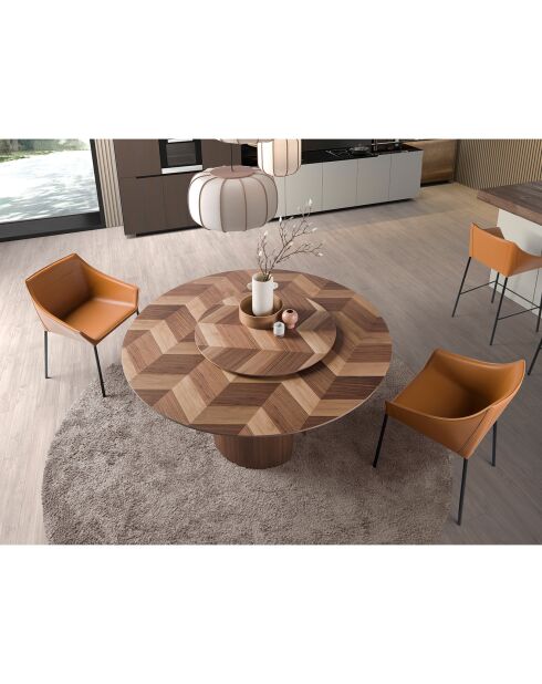 Table à manger ronde avec plateau fixe noyer - D.150x76 cm