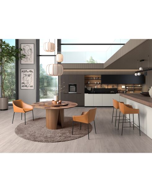 Mesa de comedor redonda con tapa fija de nogal - D.150x76 cm