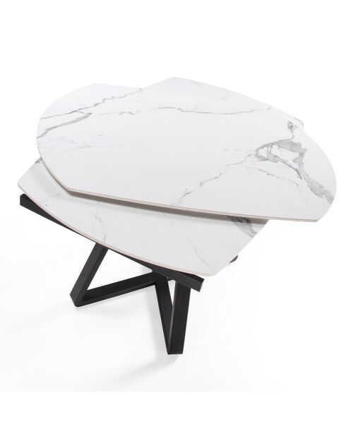 Table à manger extensible en porcelaine marbre blanc/noir - 120x90x77 cm