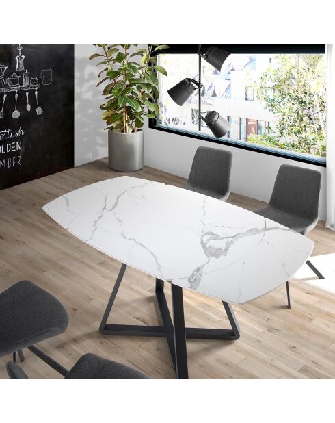 Table à manger extensible en porcelaine marbre blanc/noir - 120x90x77 cm
