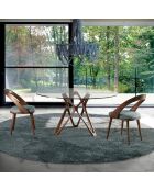 Table à manger ronde avec plateau en verre trempé noyer/verre - D.120x75 cm