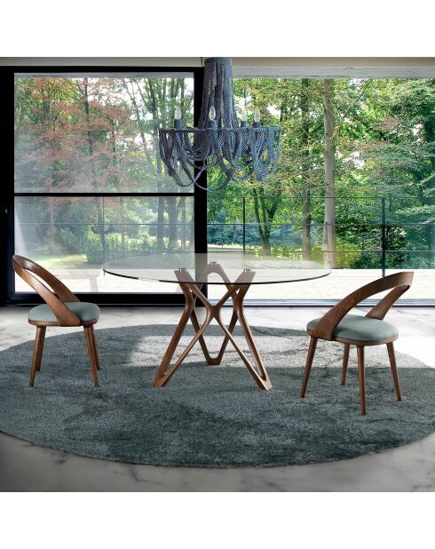 Table à manger ronde avec plateau en verre trempé noyer/verre - D.120x75 cm