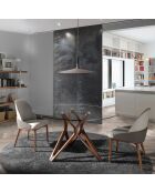 Table à manger ronde avec plateau en verre trempé noyer/verre - D.120x75 cm