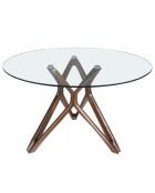 Table à manger ronde avec plateau en verre trempé noyer/verre - D.130x75 cm
