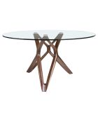 Table à manger ronde avec plateau en verre trempé noyer/verre - D.130x75 cm
