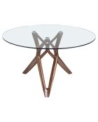 Table à manger ronde avec plateau en verre trempé noyer/verre - D.130x75 cm