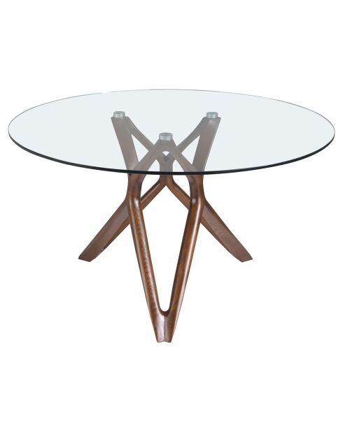 Table à manger ronde avec plateau en verre trempé noyer/verre - D.130x75 cm