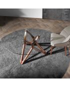 Table à manger ronde avec plateau en verre trempé noyer/verre - D.130x75 cm