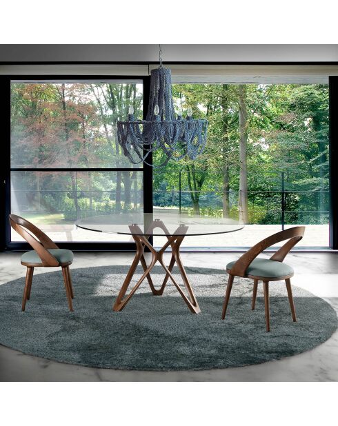 Table à manger ronde avec plateau en verre trempé noyer/verre - D.130x75 cm