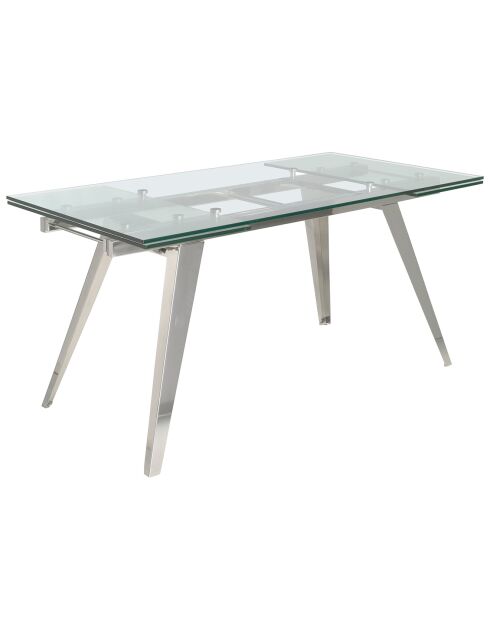 Table extensible design acier chromé et verre trempé Princia transparent/argenté -  160/240x90x76 cm