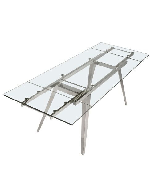Table extensible design acier chromé et verre trempé Princia transparent/argenté -  160/240x90x76 cm
