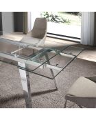 Table extensible design acier chromé et verre trempé Princia transparent/argenté -  160/240x90x76 cm