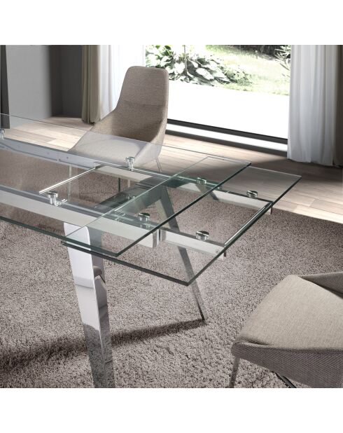 Table extensible design acier chromé et verre trempé Princia transparent/argenté -  160/240x90x76 cm