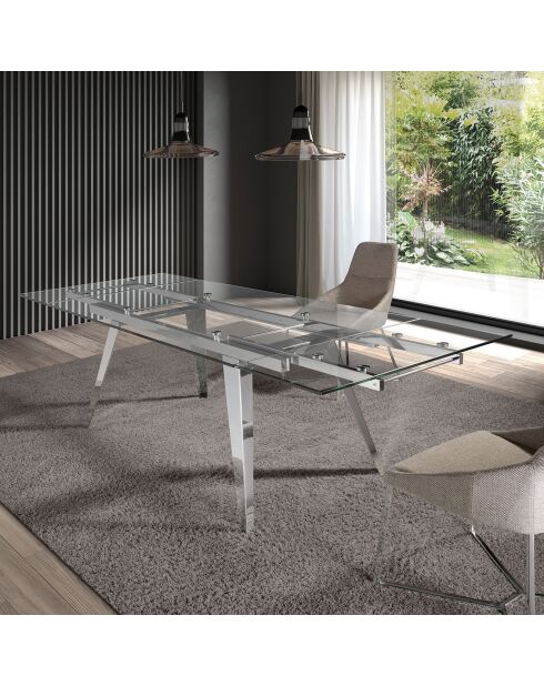Table extensible design acier chromé et verre trempé Princia transparent/argenté -  160/240x90x76 cm
