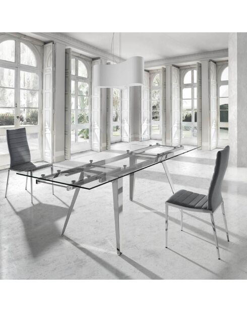 Table extensible design acier chromé et verre trempé Princia transparent/argenté -  160/240x90x76 cm