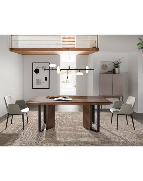 Table à manger avec plateau fixe en placage de noyer noyer/noir - 200x95x76 cm