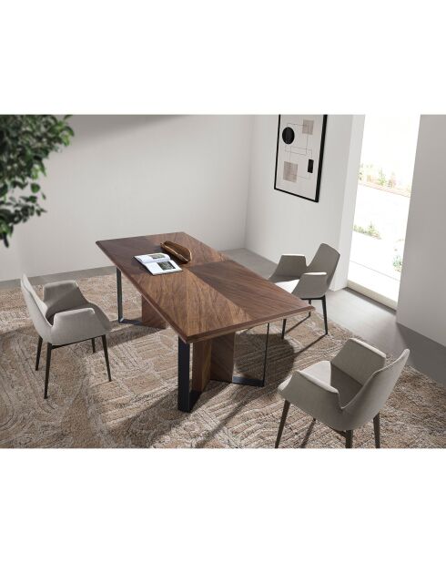 Table à manger avec plateau fixe en placage de noyer noyer/noir - 200x95x76 cm