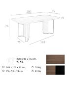 Table à manger avec plateau fixe en placage de noyer noyer/noir - 200x95x76 cm