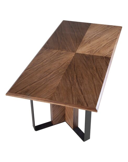 Table à manger avec plateau fixe en placage de noyer noyer/noir - 200x95x76 cm