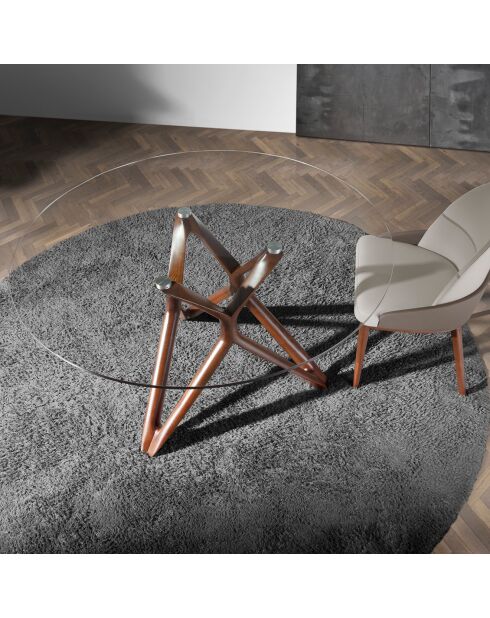 Table à manger ronde avec plateau en verre trempé noyer/verre - D.140x75 cm