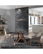 Table à manger ronde avec plateau en verre trempé noyer/verre - D.140x75 cm