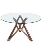 Table à manger ronde avec plateau en verre trempé noyer/verre - D.140x75 cm