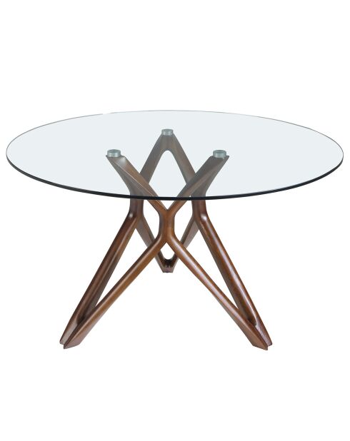 Table à manger ronde avec plateau en verre trempé noyer/verre - D.140x75 cm