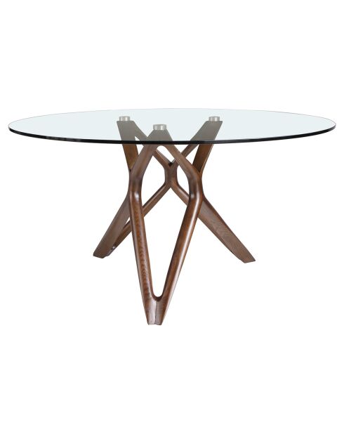 Table à manger ronde avec plateau en verre trempé noyer/verre - D.140x75 cm