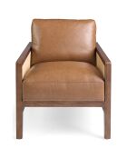 Fauteuil avec accoudoirs en cuir marron/noyer - 70x90x85 cm