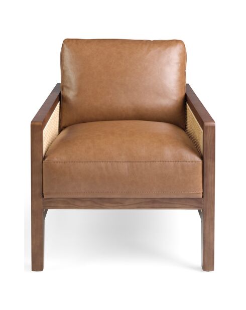 Fauteuil avec accoudoirs en cuir marron/noyer - 70x90x85 cm