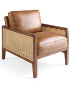 Fauteuil avec accoudoirs en cuir marron/noyer - 70x90x85 cm