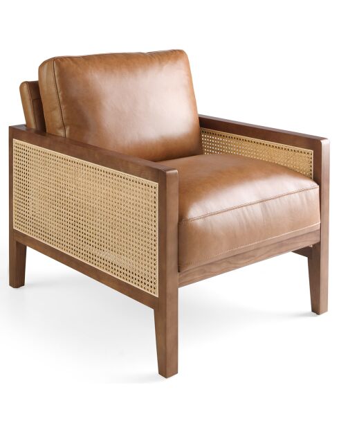 Fauteuil avec accoudoirs en cuir marron/noyer - 70x90x85 cm