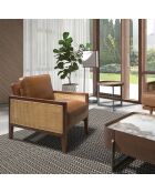 Fauteuil avec accoudoirs en cuir marron/noyer - 70x90x85 cm