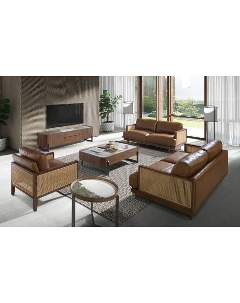 Fauteuil avec accoudoirs en cuir marron/noyer - 70x90x85 cm