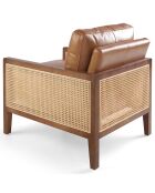 Fauteuil avec accoudoirs en cuir marron/noyer - 70x90x85 cm