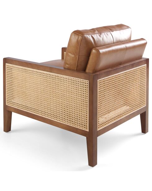 Fauteuil avec accoudoirs en cuir marron/noyer - 70x90x85 cm